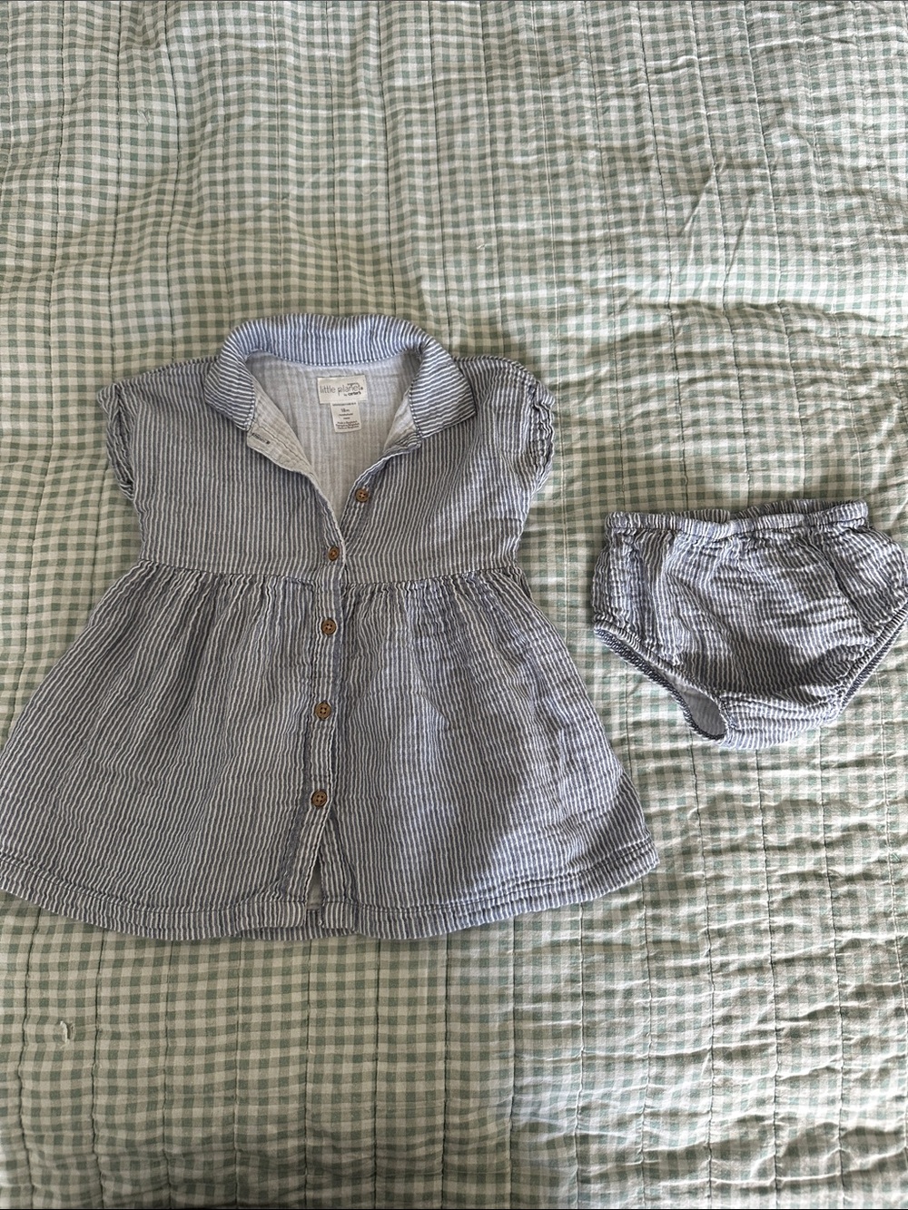 Cute Striped Blue Baby Dress with Bloomers